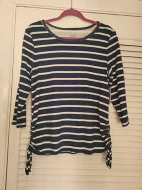 Croft & Barrow Navy and White Striped Tie-Hem Boatneck Top